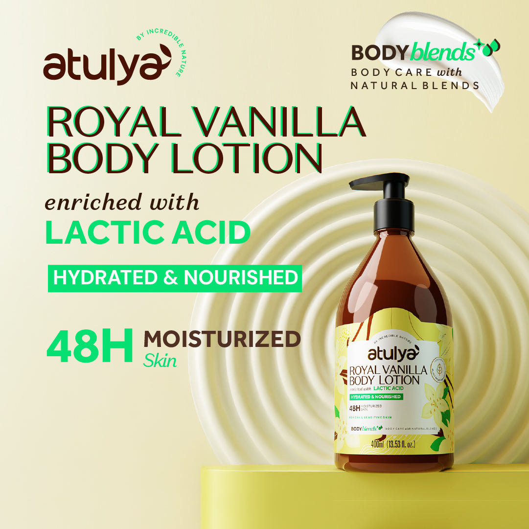 Atulya Royal Vanilla Body Lotion Enriched With Lactic Acid | Smooth Skin, Nourishing Feel | Non-Greasy Formula | For all skin types | 400 ml