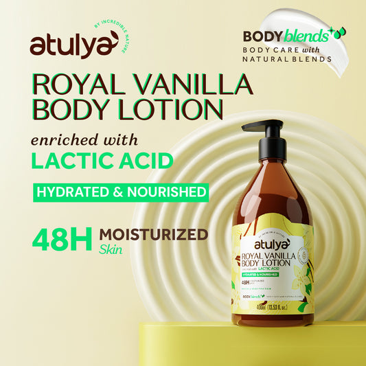 Atulya Royal Vanilla Body Lotion Enriched With Lactic Acid | Smooth Skin, Nourishing Feel | Non-Greasy Formula | For all skin types | 400 ml