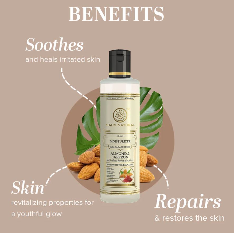 Khadi Natural Almond & Saffron Moisturizer- SLS & Paraben Free - 210gm