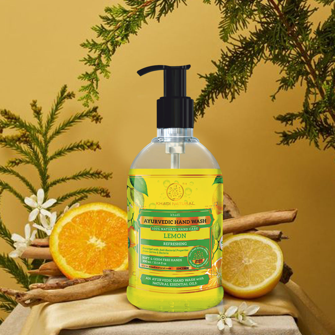 Khadi Natural Refreshing Lemon Hand Wash Bottle & Dispenser Pack of 2 (2×300ml)