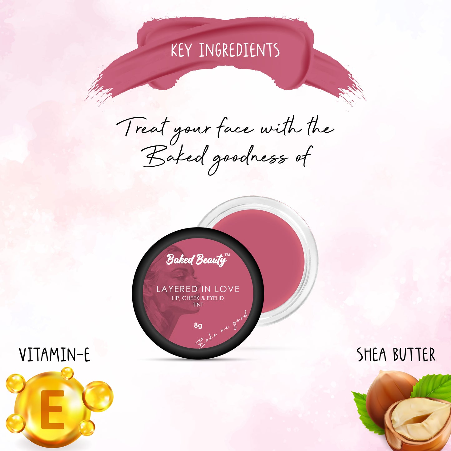 Lip and Cheek Tint with Vitamin E & Shea Butter, Smudge Proof & Sweatproof, Layered In Love - 8g