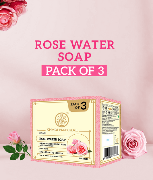 Khadi Natural Handmade Rosewater Soap Refreshing Care Pack of 3 (3×125g)