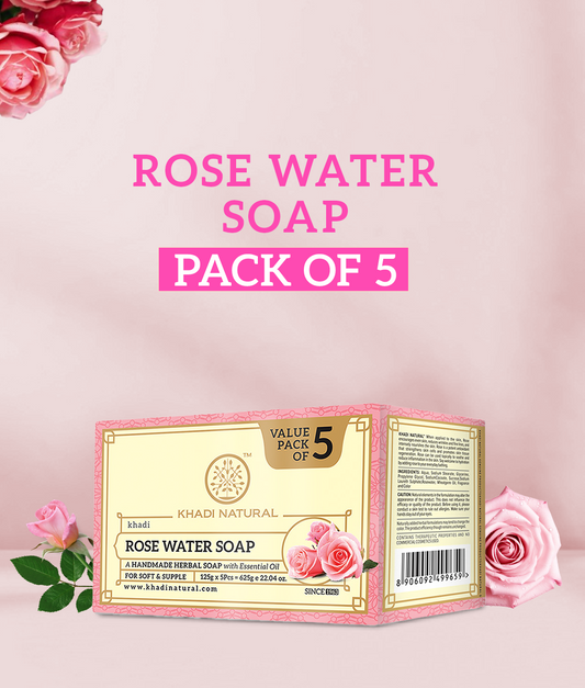 Khadi Natural Rosewater Soap Refreshing Care Pack of 5 (5×125g)