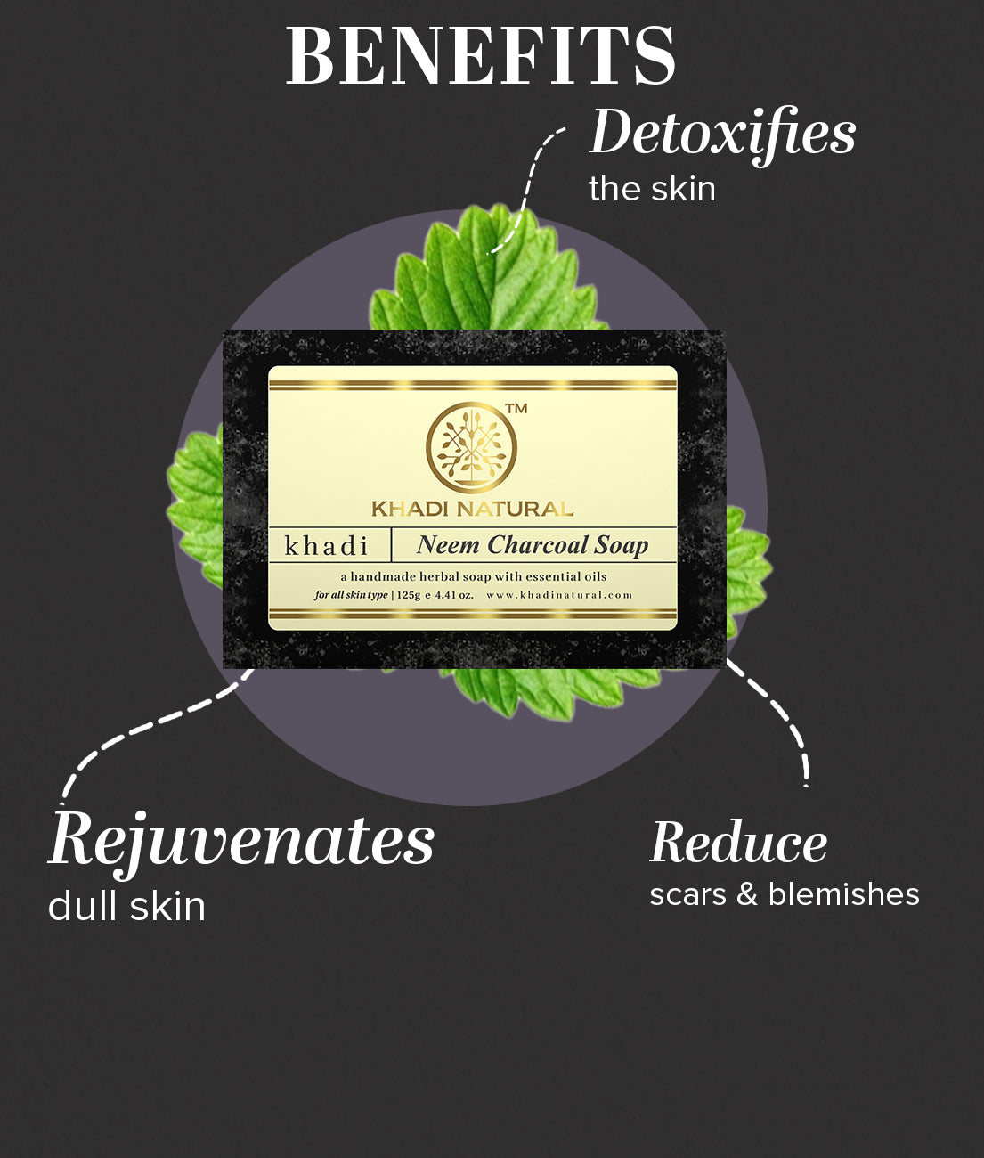 Khadi Natural Neem Charcoal Soap Deep Cleansing Pack of 3 (3×125g)