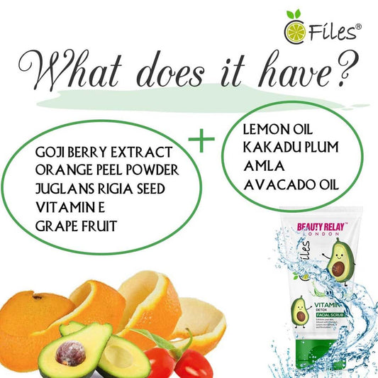 Vitamin C Detox Facial Scrub With Juglans Nigra Seed, Orange, Gojiberry, Vitamin-E - 180 gm