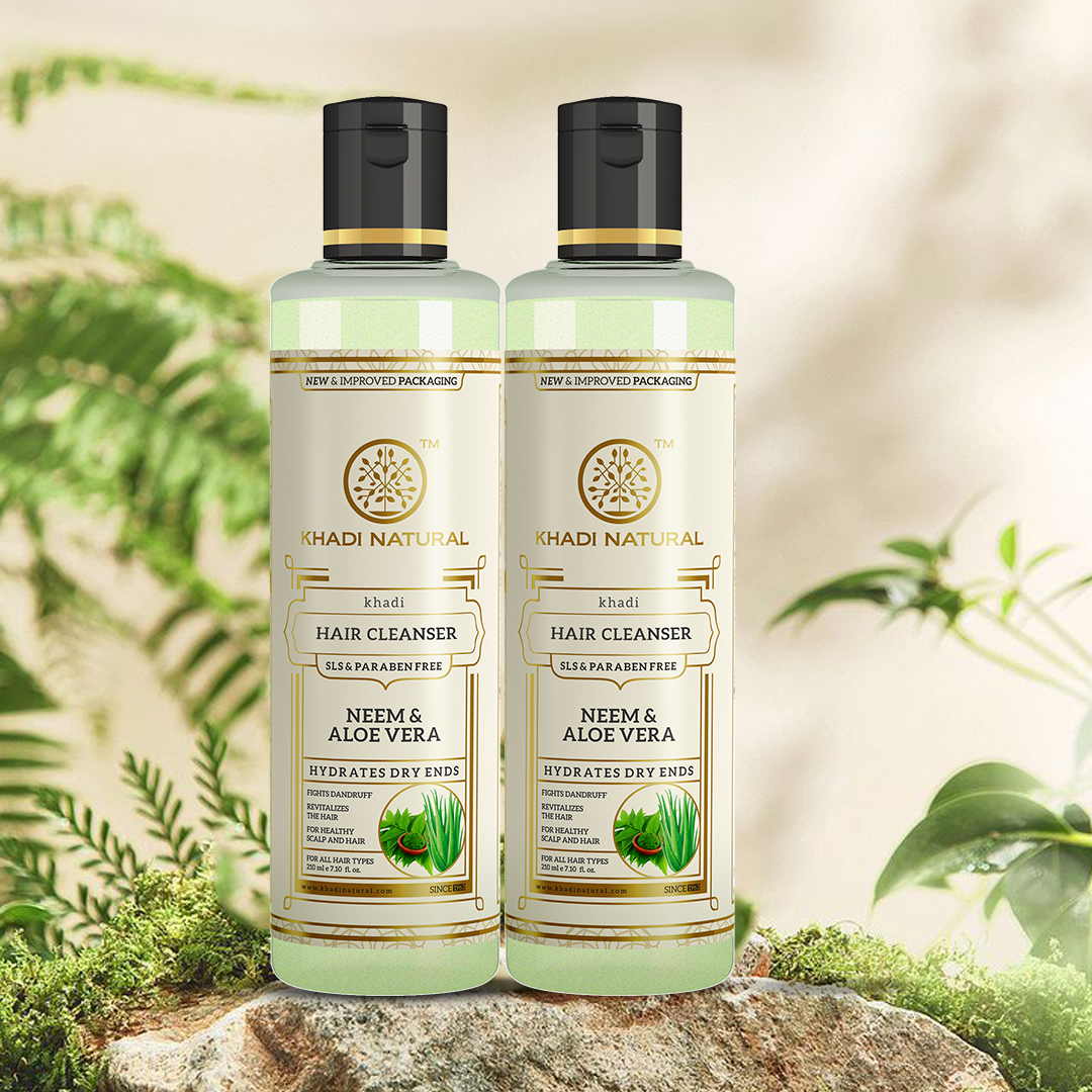Khadi Natural Neem & Aloevera Cleanser Shampoo SLS-Paraben Free Pack of 2 (420ml)