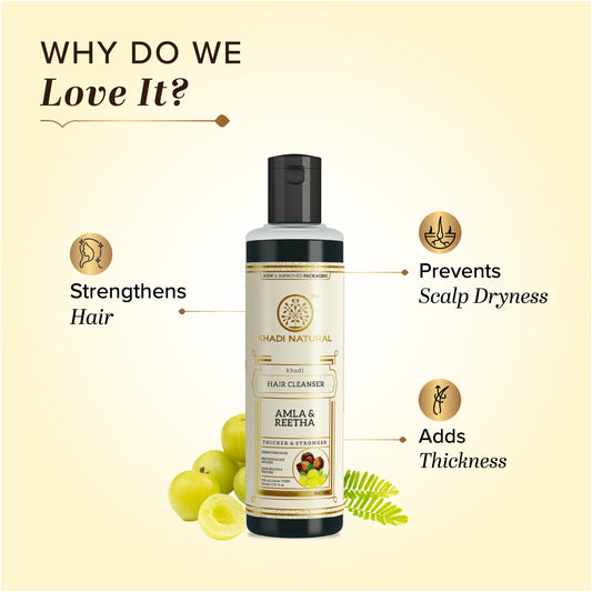 Khadi Natural Ayurvedic Amla & Reetha Hair Cleanser Shampoo for Shine 210ml