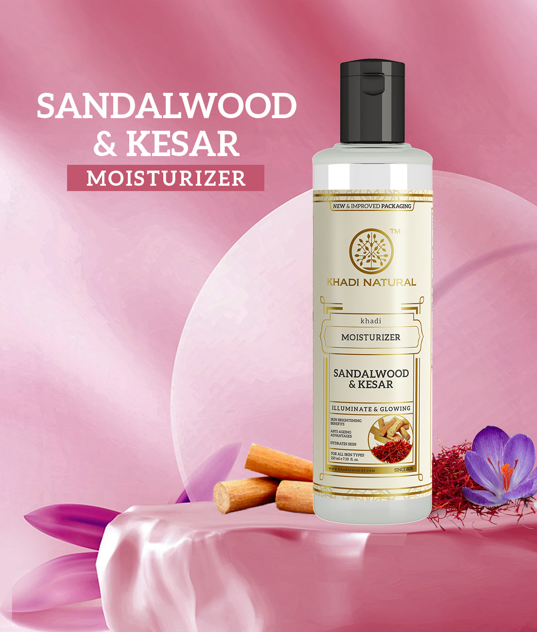 Khadi Natural Ayurvedic Sandalwood Kesar Moisturiser Glowing Skin (210ml)