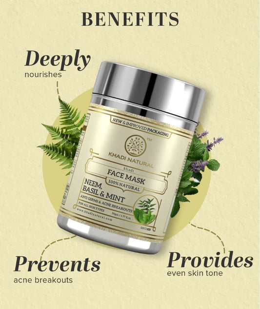 Khadi Natural Neem Basil & Mint Anti Acne Face Pack - 50gm
