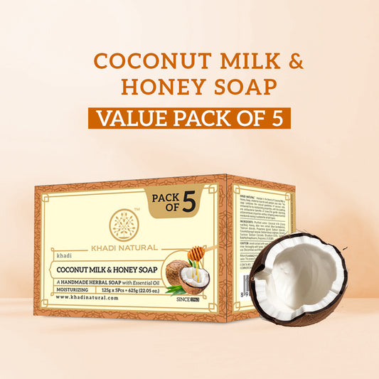 Khadi Natural Coconut Milk & Honey Soap Moisturizing Care Pack of 5 (5×125g)