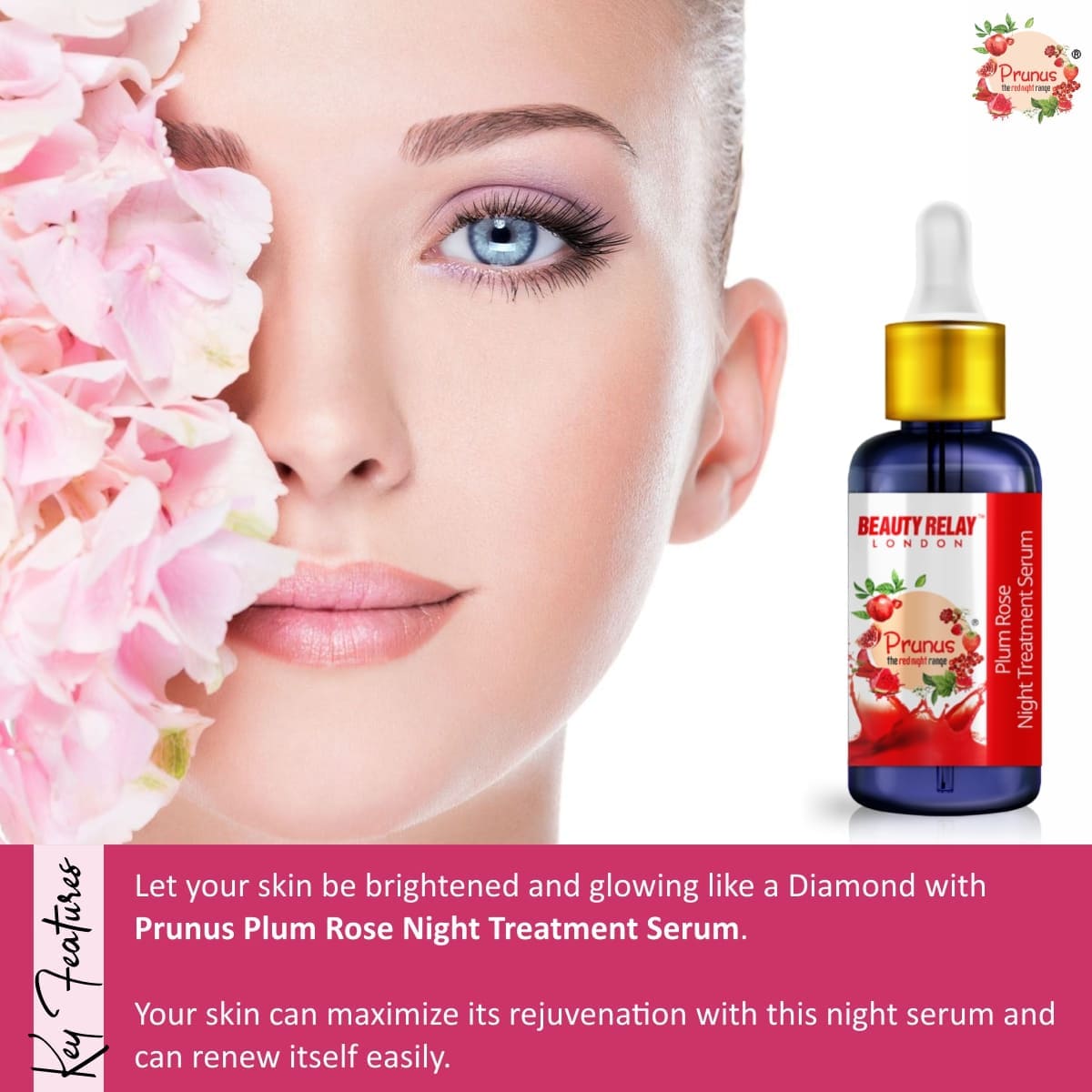 Prunus Plum Rose Night Treatment Serum With Shea Butter, Prunus Seed Oil, Vitamin-E, Rose Oil