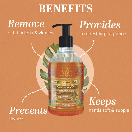 Khadi Natural Moisturizing Sandalwood Hand Wash Bottle + Dispenser Pack of 2 (2×300ml)