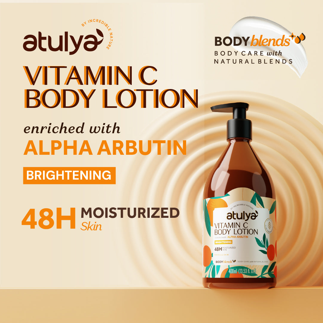 Atulya Vitamin C Body Lotion Enriched With Alpha Arbutin | Brightens Skin, Fades Spots | Quick Absorbing | For all skin types | 400 ml