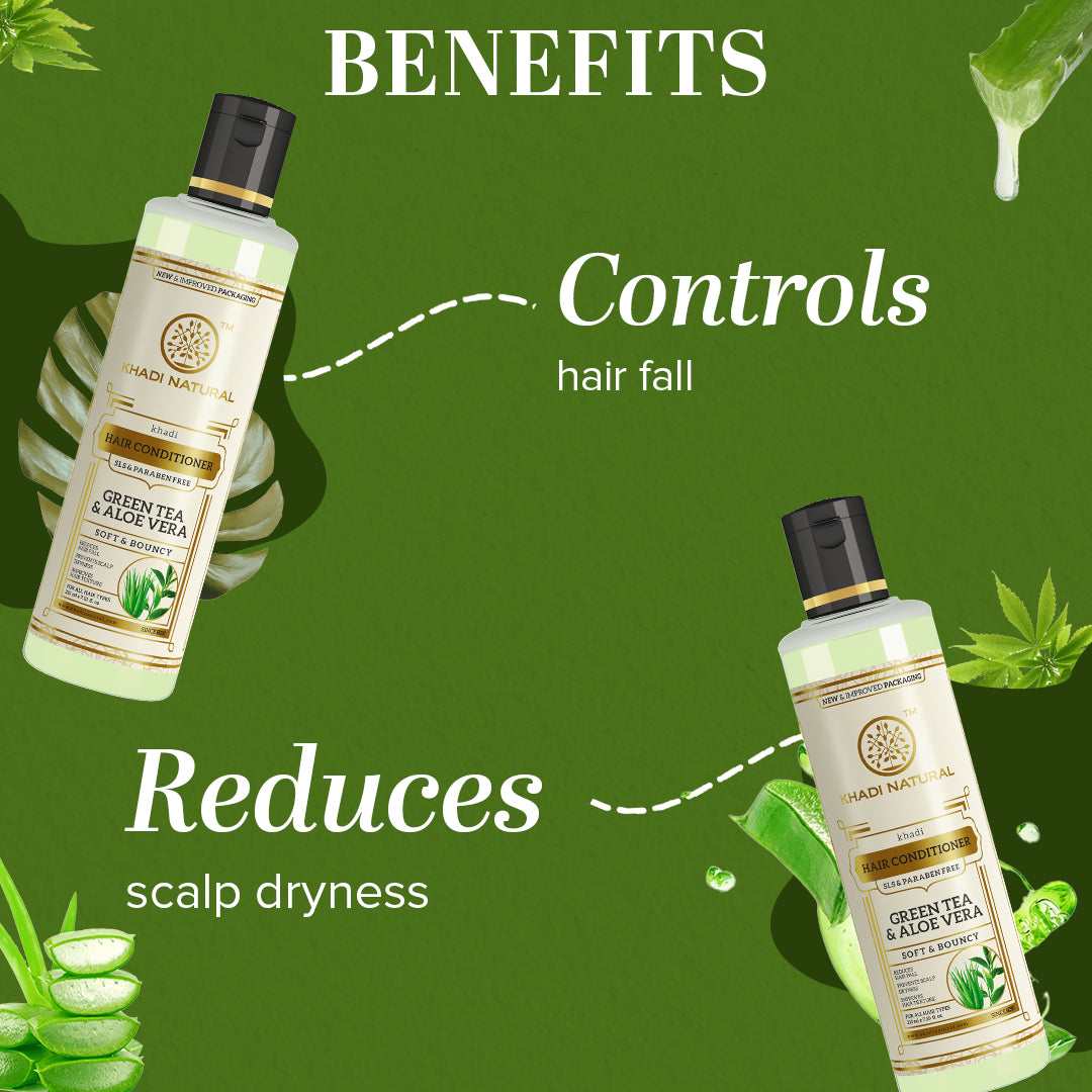 Khadi Natural Green Tea & Aloevera Conditioner Frizz-Free Ayurvedic Care (210ml)
