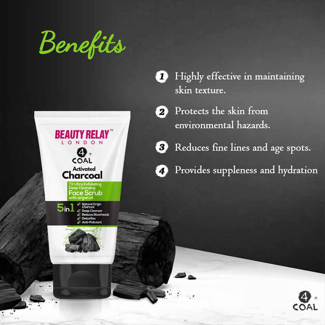 Activated Charcoal 7x Ultra Exfoliating Deep Cleaning Face Scrub With Juglans Nigra Seed, Aloevera, Argan Oil