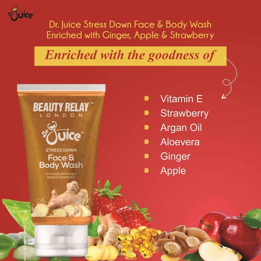 Dr. Juice Stress Down Face & Body Wash Enriched With Ginger, Apple, Strawberry, Aloe Vera, Vitamin-E