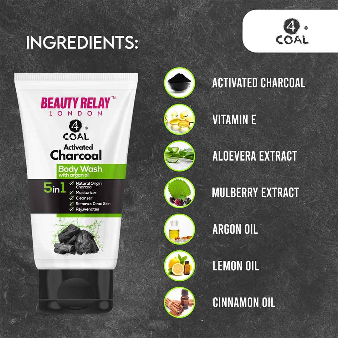 Activated Charcoal Body Wash With Cinnamon Oil, Aloevera, Argan Oil, Mulberry