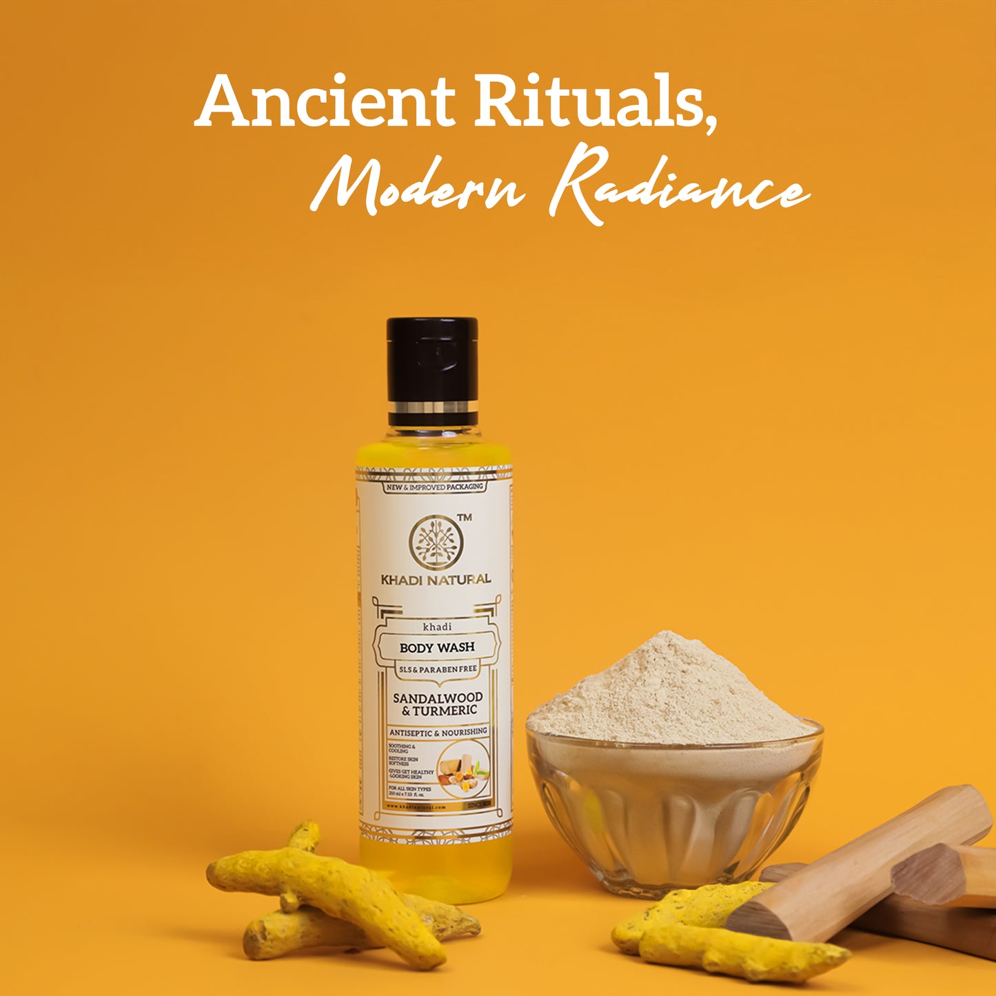 Khadi Natural Sandalwood & Turmeric Body Wash Gently Cleanses & Moisturizes (210ml)