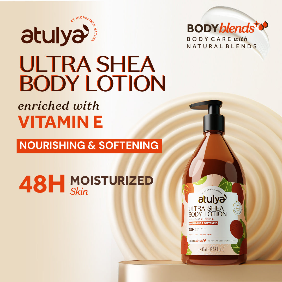 Atulya Ultra Shea Body Lotion Enriched With Vitamin E | Deep Moisture, Soft Skin | Non-Sticky Formula | For all skin types | 400 ml