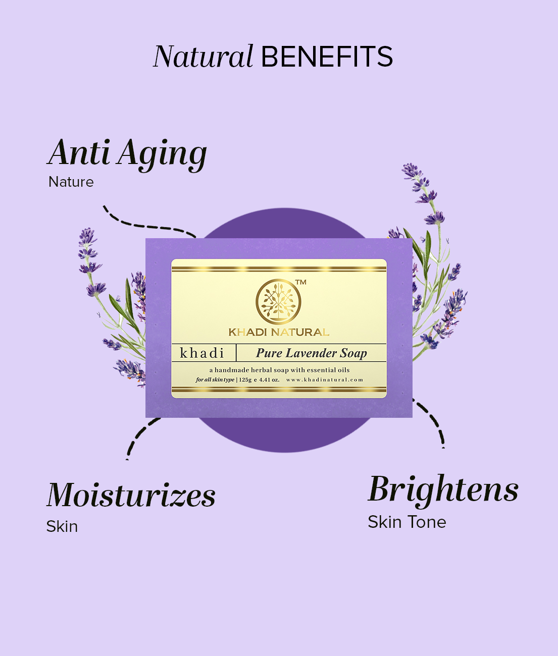 Khadi Natural Herbal Pure Lavender Soap Pack of 5 (5×125g)