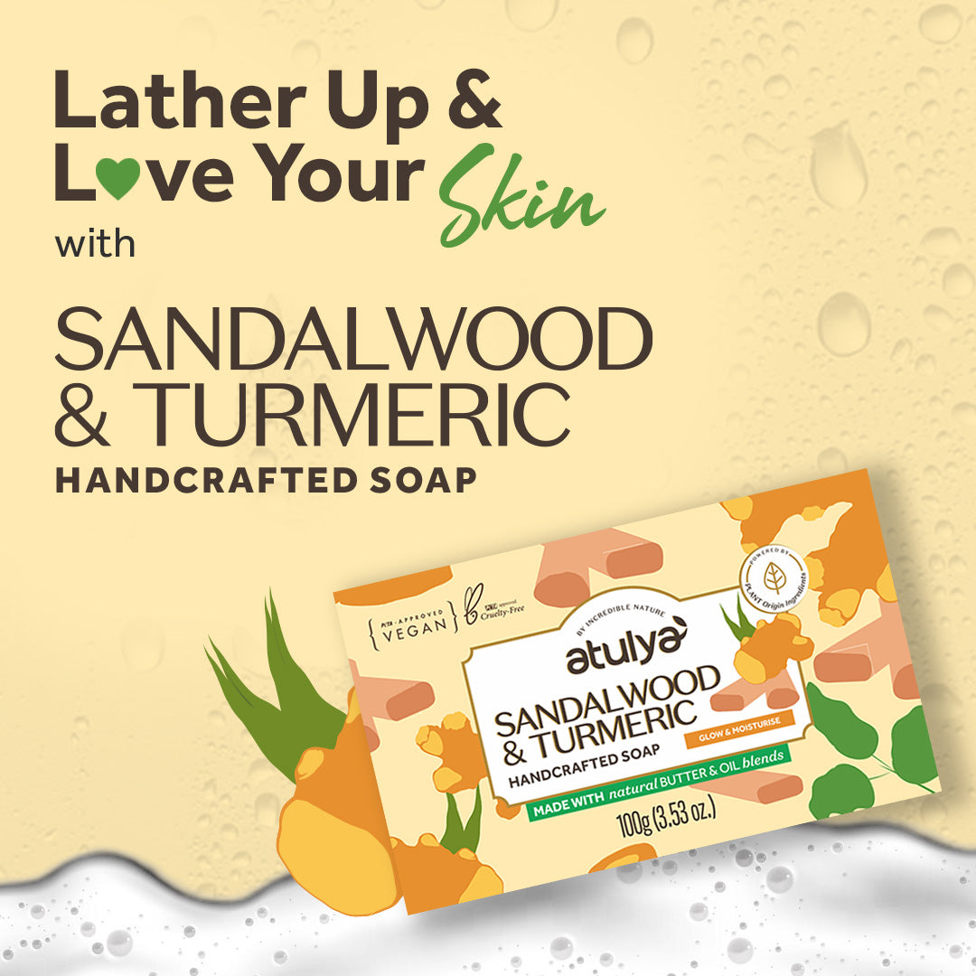 Atulya Sandalwood & Turmeric Handcrafted Soap | Brightens & Purifies | SLS & Paraben Free | For All Skin Types | 125 gm
