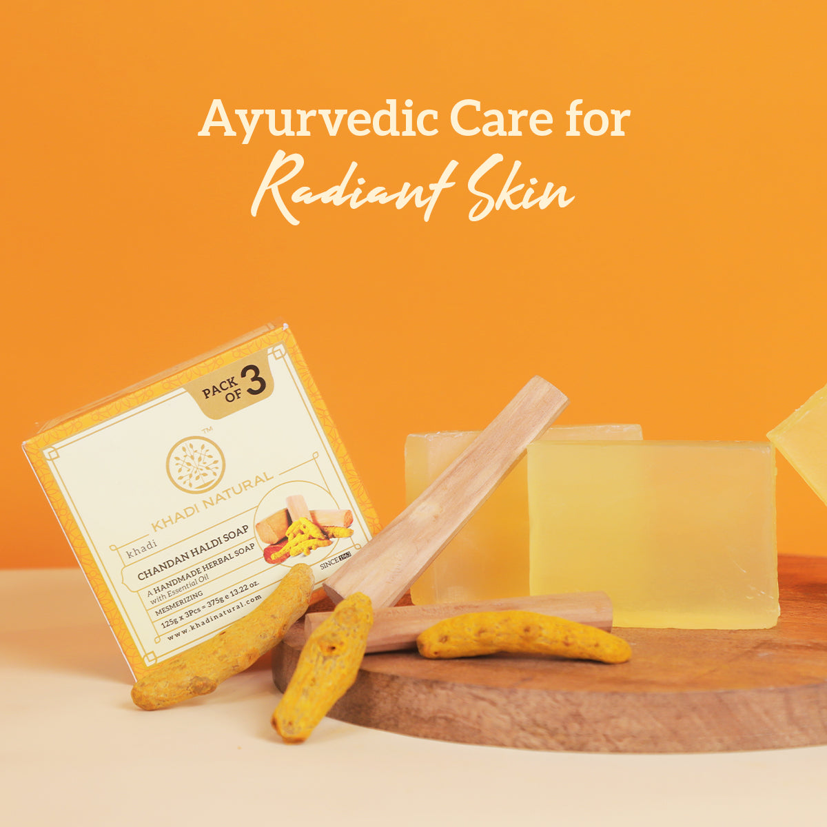 hadi Natural Chandan Haldi Soap Skin Brightening Pack of 3 (3×125g)