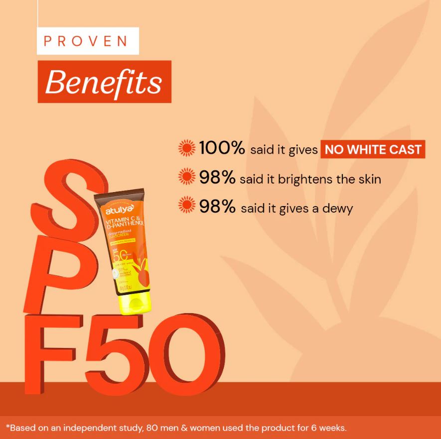 Atulya Vitamin C & D-Panthenol Sunscreen | SPF 50 PA++++ | Dewy-radiant - 80g