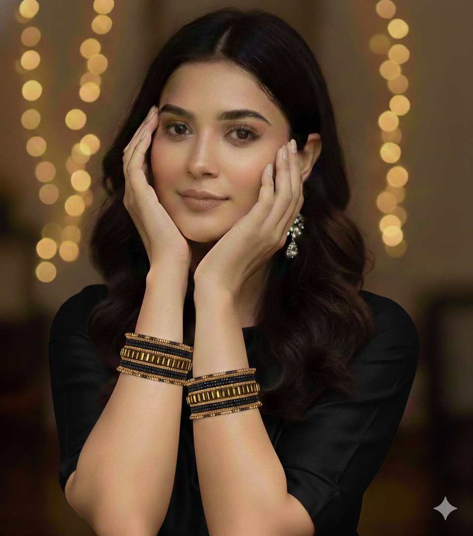 Set of 6 Black & Gold Designer Stone Bangles Set for Women | Festive & Wedding Wear Bangles