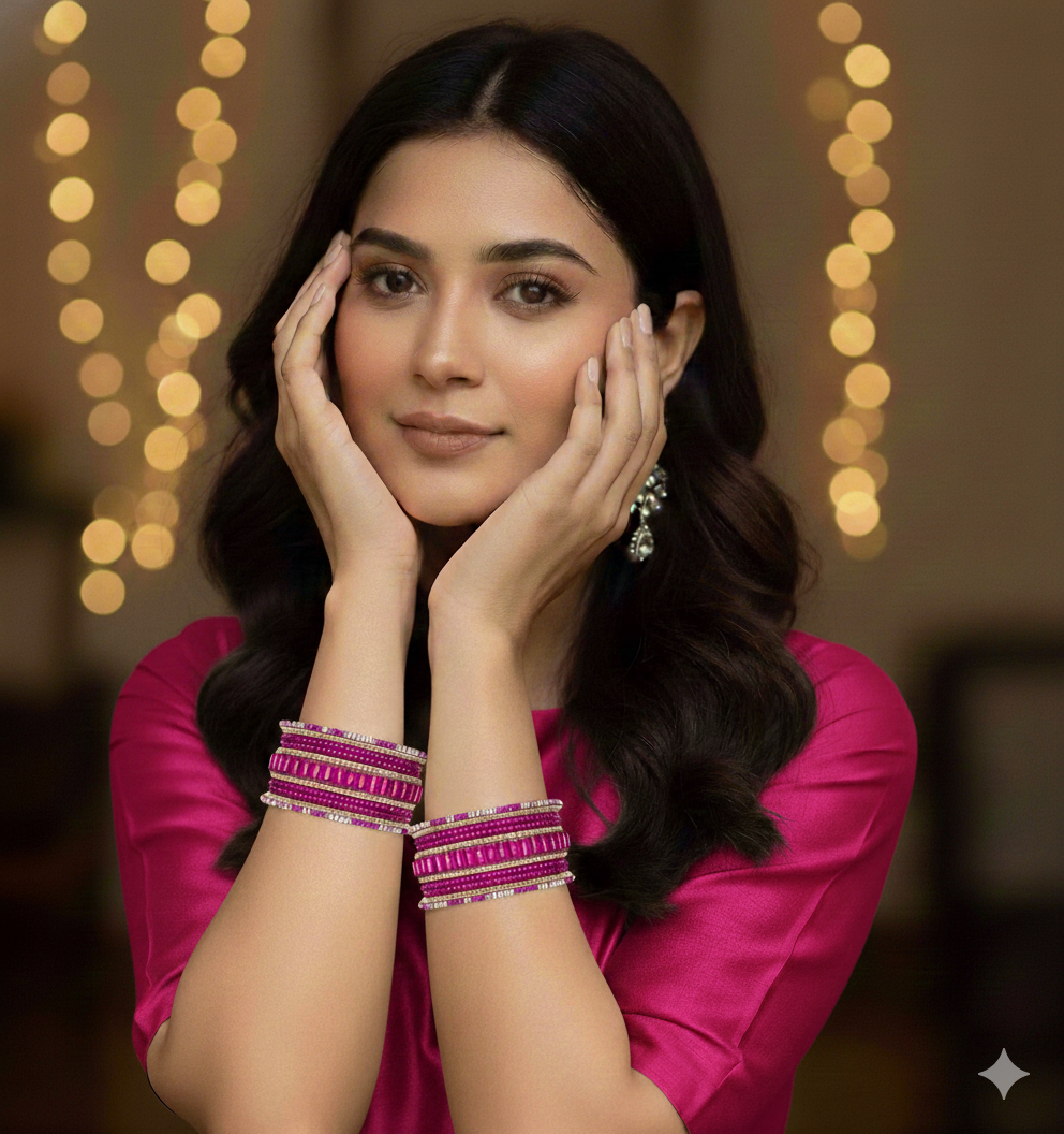 Set of 6 Purple & Gold Designer Stone Bangles Set for Women | Festive & Wedding Wear Bangles