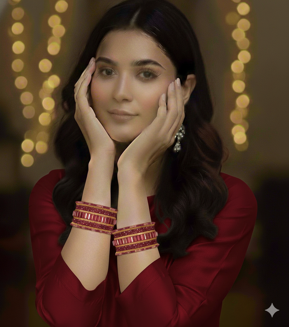 Set of 6 Maroon & Gold Designer Stone Bangles Set for Women | Festive & Wedding Wear Bangles
