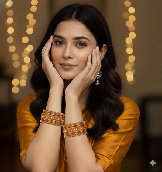 Set of 6 Rust Orange & Gold Designer Stone Bangles Set for Women | Festive & Wedding Wear Bangles