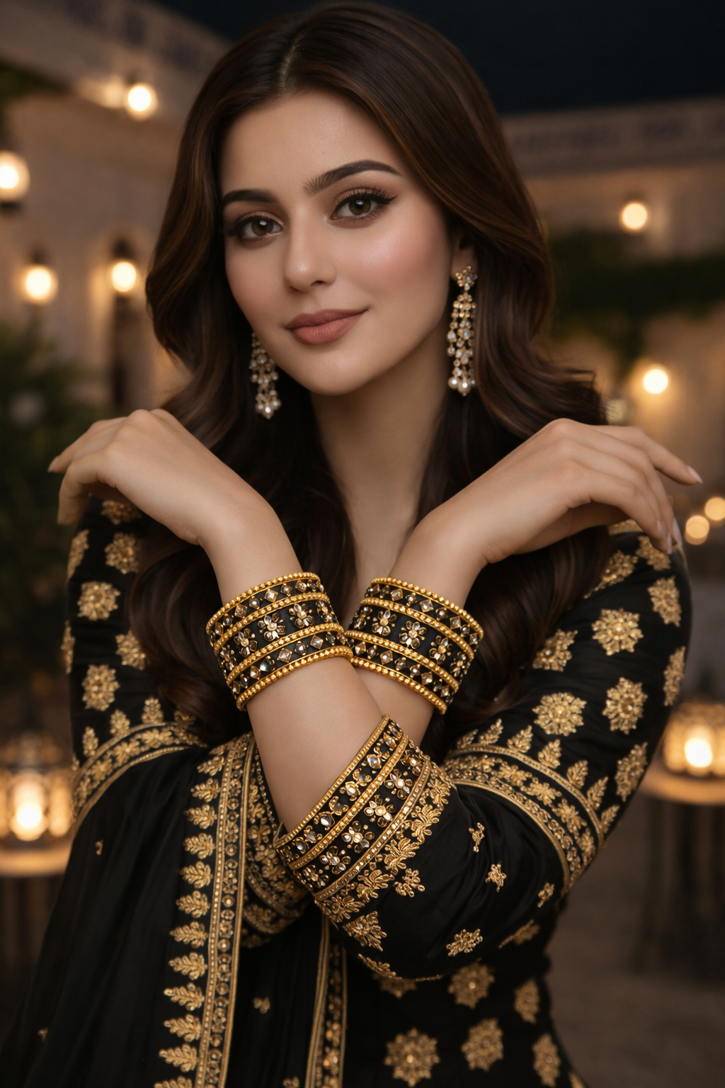 Set of 6  Black & Gold Designer Stone Bangles Set for Women | Festive, Wedding & Party Wear Bangles