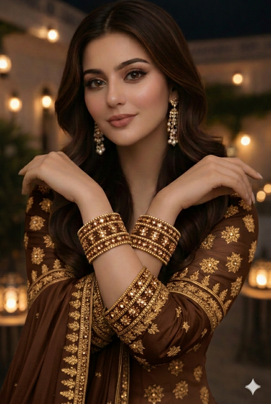 Set of 6  Brown & Gold Designer Stone Bangles Set for Women | Festive, Wedding & Party Wear Bangles