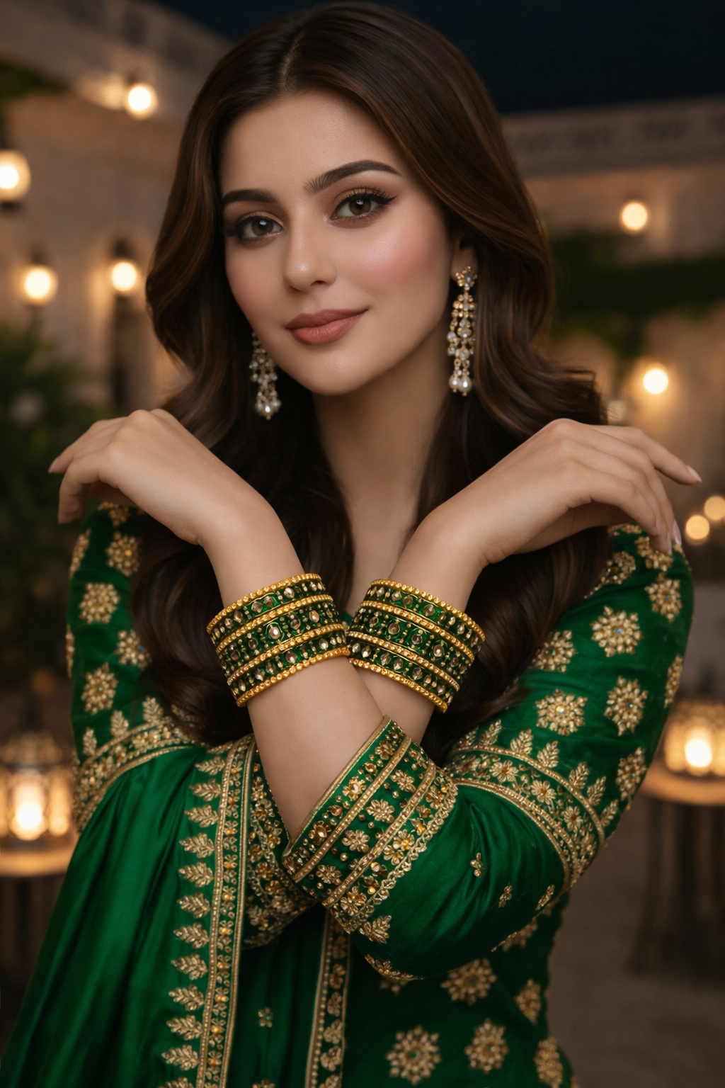 Set of 6 Emrald Green & Gold Designer Stone Bangles Set for Women | Festive, Wedding & Party Wear Bangles