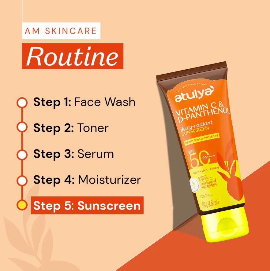 Atulya Vitamin C & D-Panthenol Sunscreen | SPF 50 PA++++ | Dewy-radiant - 80g