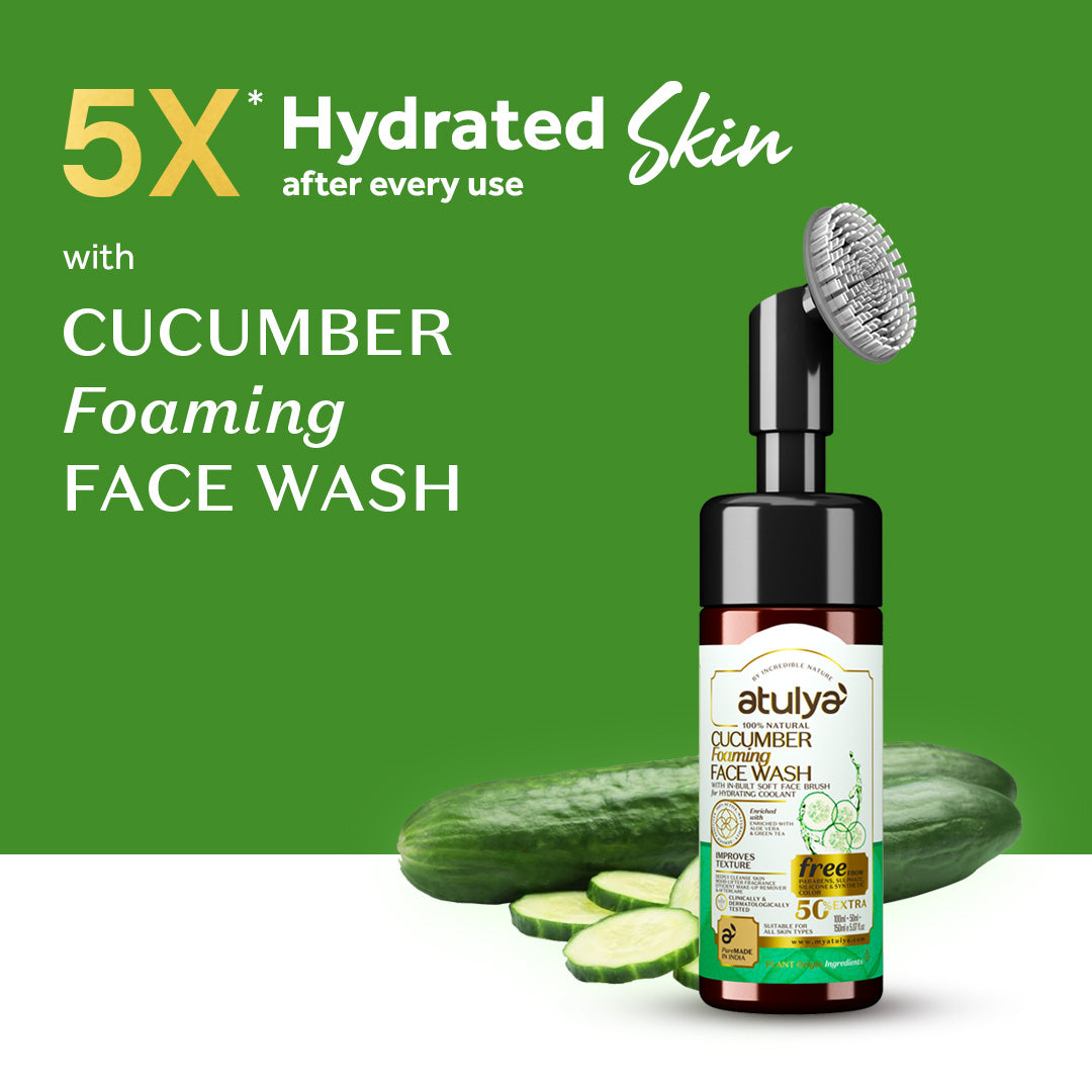 Atulya Foaming Face Wash Cucumber With Built In Face Brush | Soothes Skin & Reduces Puffiness | 150 ml