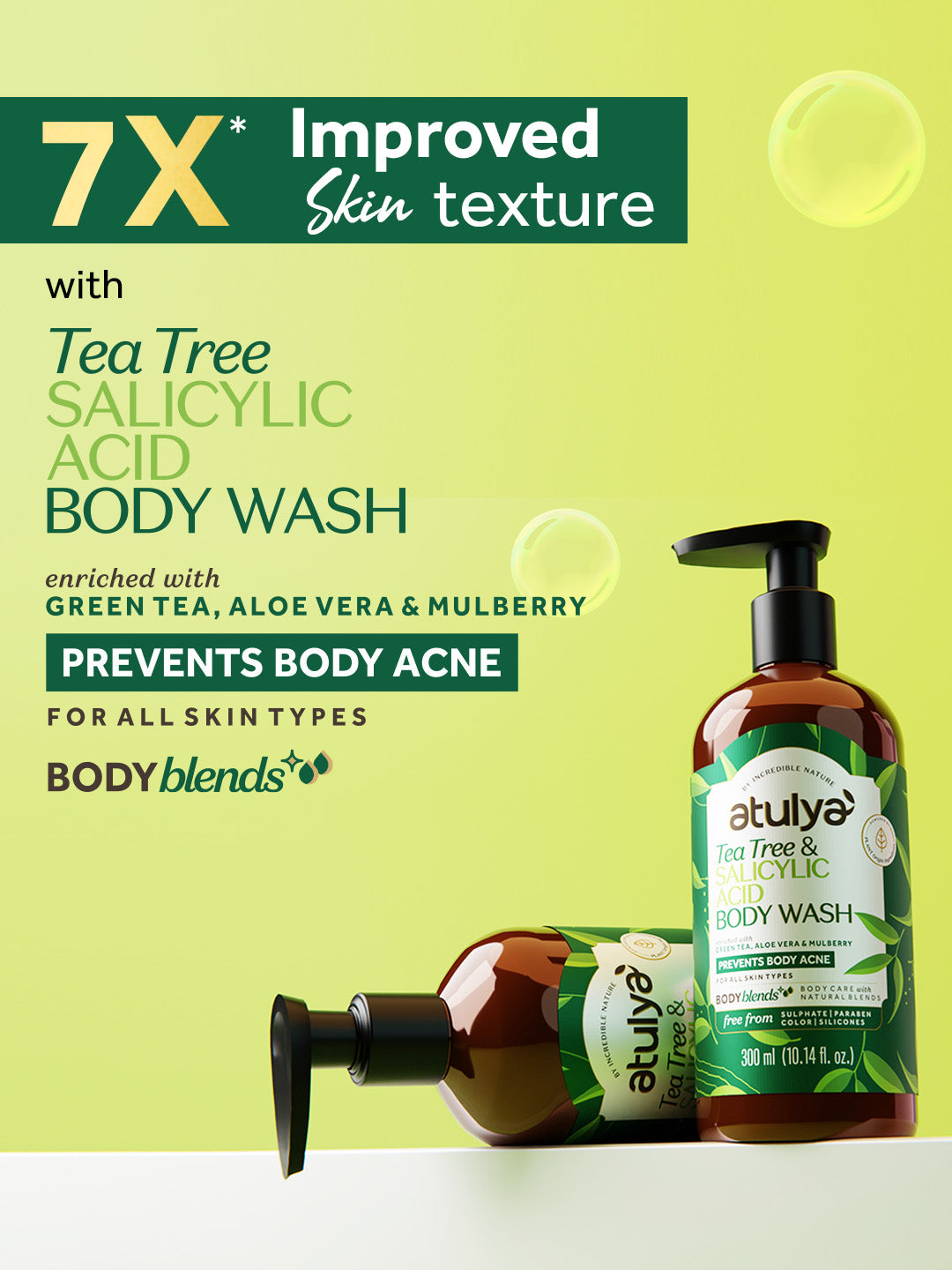 Atulya Tea Tree & Salicylic Acid Body Wash | Hydrating & Gentle Exfoliation | SLS & Paraben Free | For All Skin Types | 300 ml