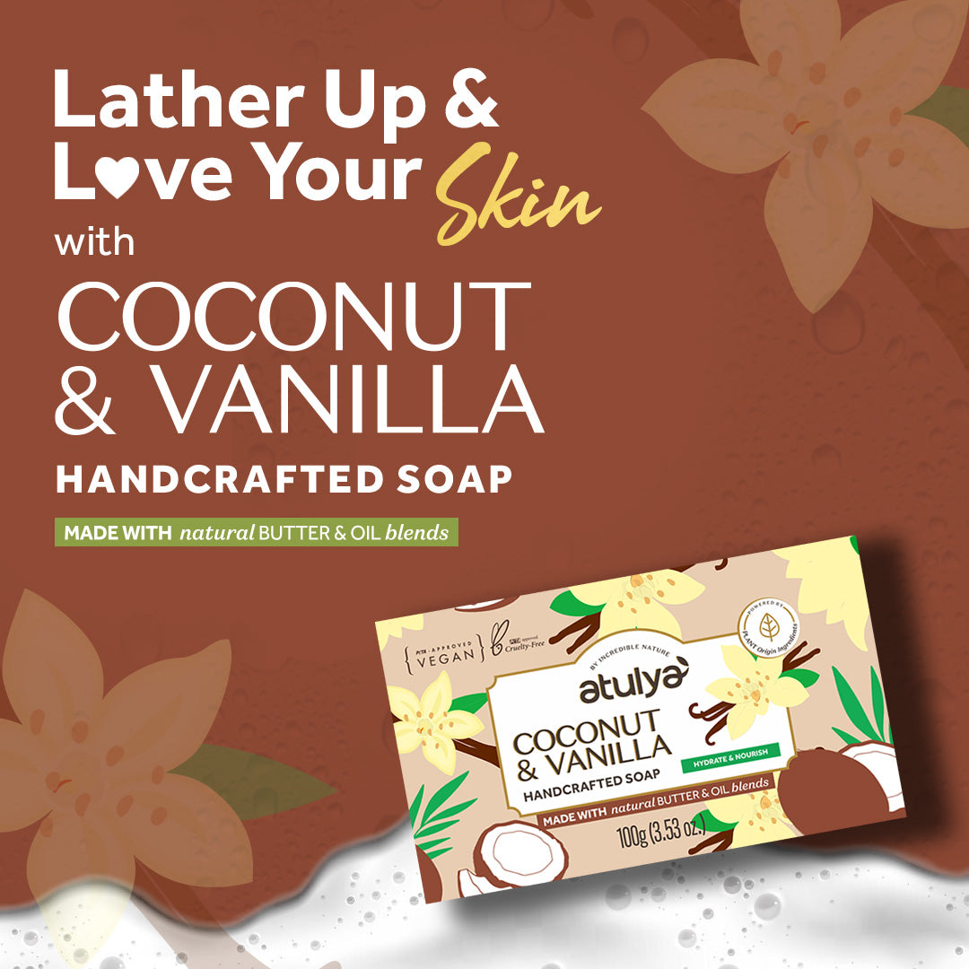Atulya Coconut & Vanilla Handcrafted Soap | Moisturizes & Softens Skin | SLS & Paraben Free | For All Skin Types | 125 gm
