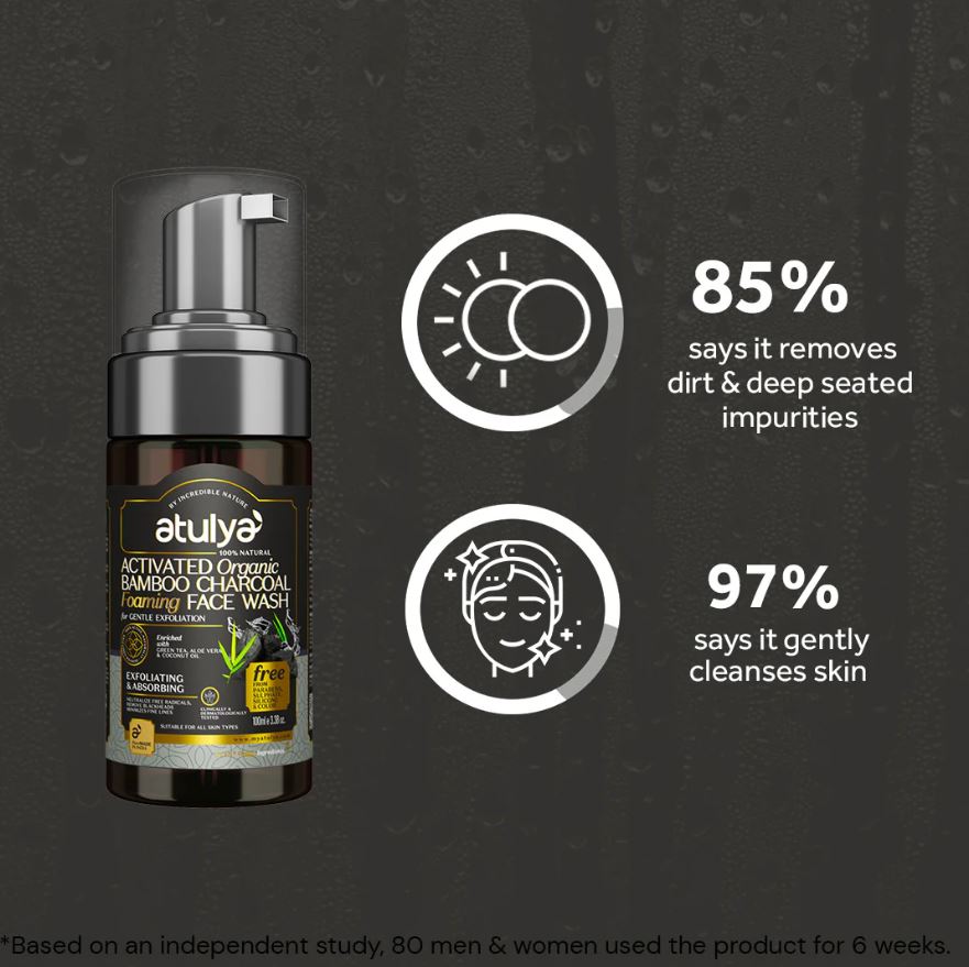 Atulya Activated Organic Bamboo Charcoal Foaming Face Wash | Gentle Exfoliator - 100ml