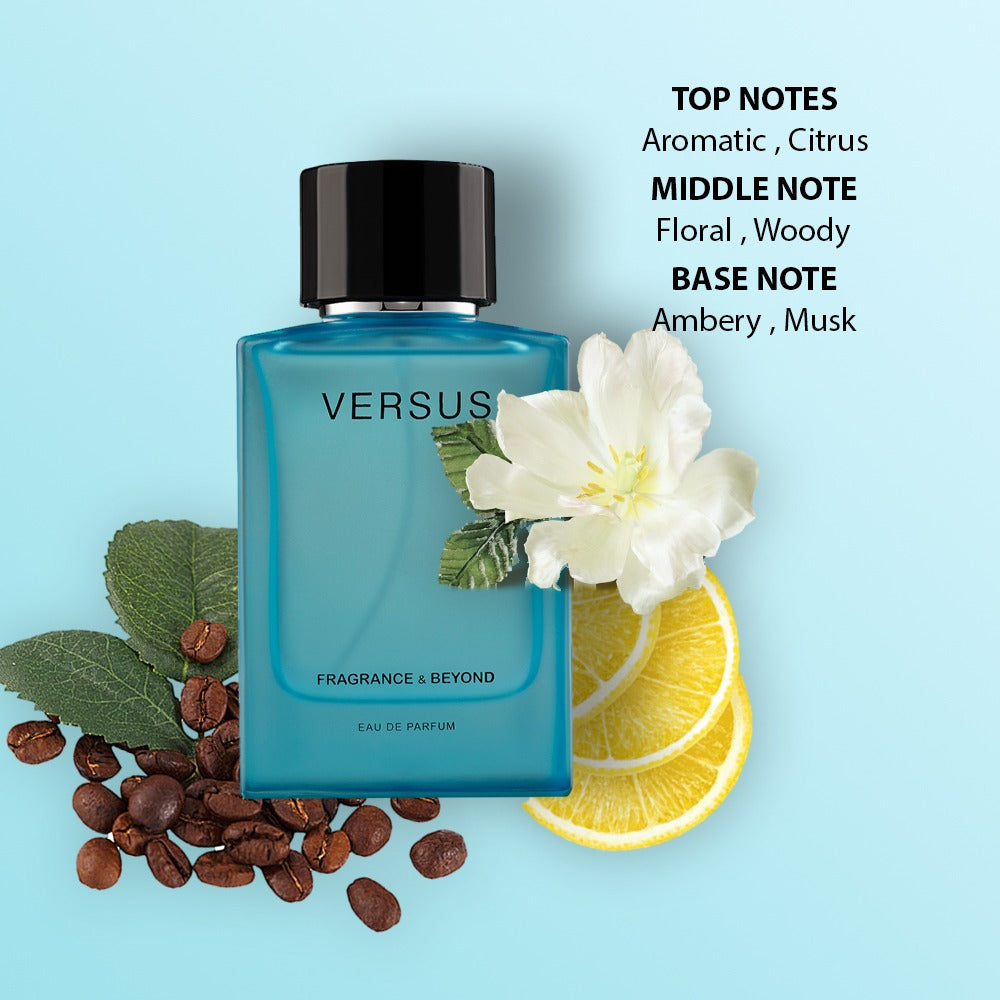 Versus Eau De Parfum For Men 100 ml | Floral, Woody, Musky | Best Luxurious Perfume Spray for Men | Intense and Long Lasting Fragrance | Best Gift for Him | Fresh, Aqua, Woody, Musk, Amber