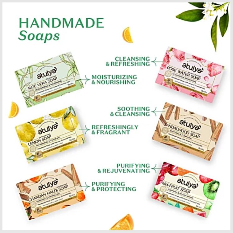 Atulya Skin Purifying Orange & Lemongrass Soap - Handmade, Soothing & Mood Lifting, 125 g