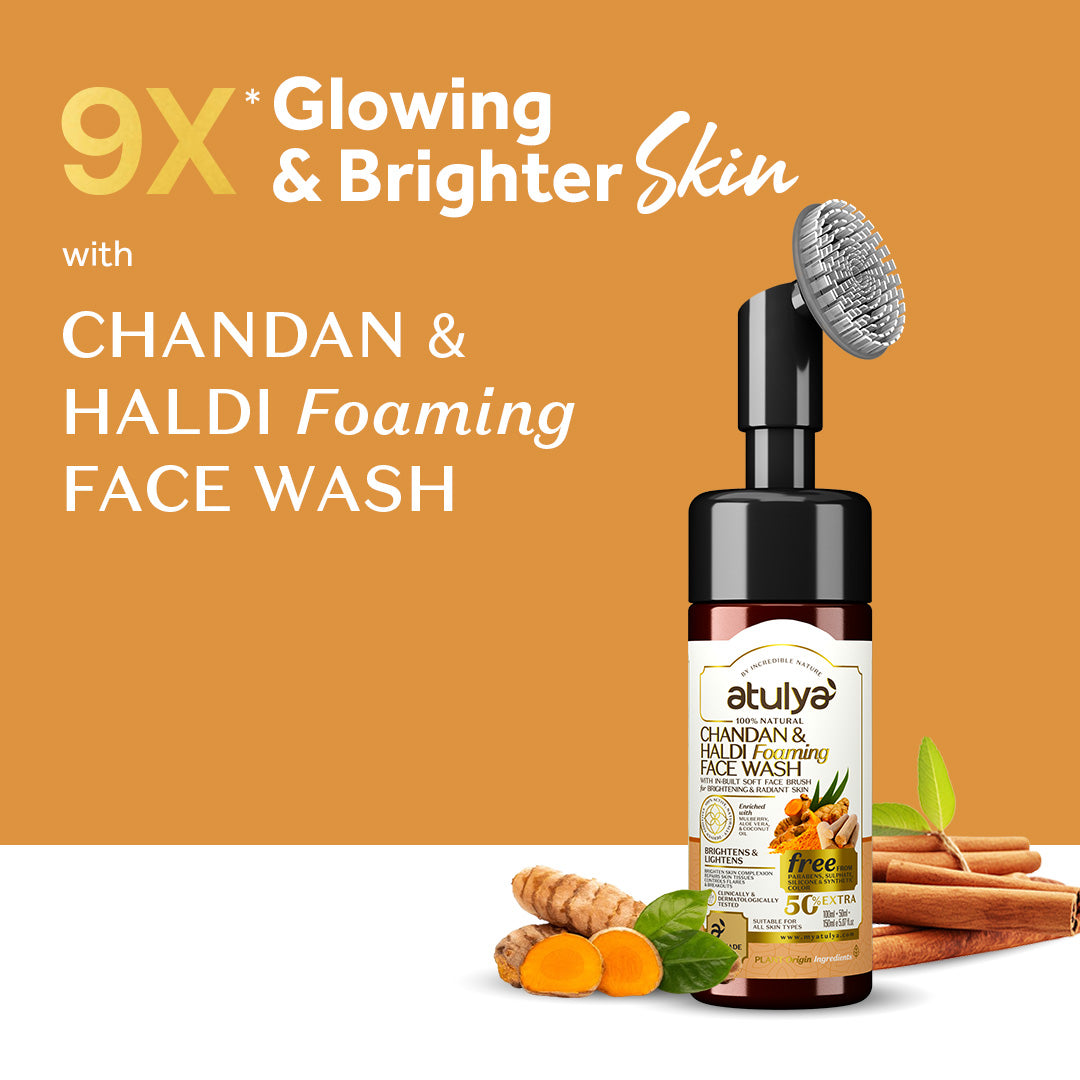 Atulya Foaming Face Wash Haldi & Chandan With Built In Face Brush | Clears Spots, Brightens Skin | 150 ml