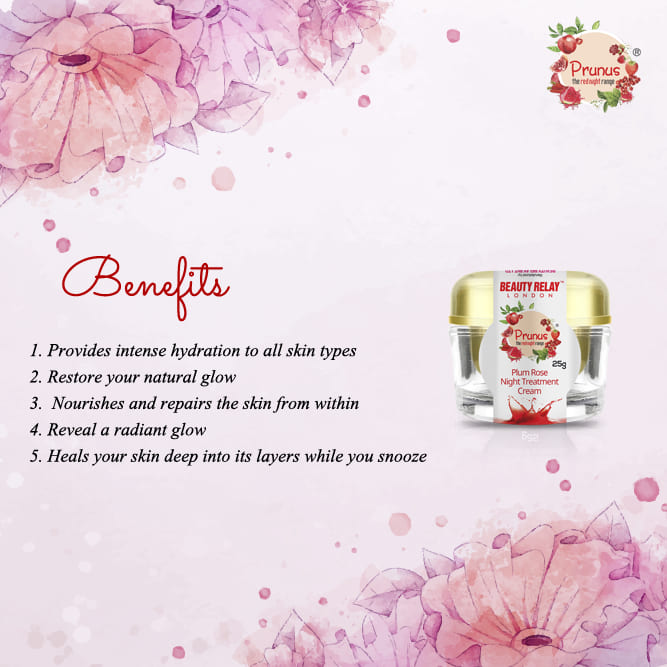 Prunus Plum Rose Night Treatment Cream With Shea Butter, Prunus Seed Oil, Vitamin-E And Rose Oil