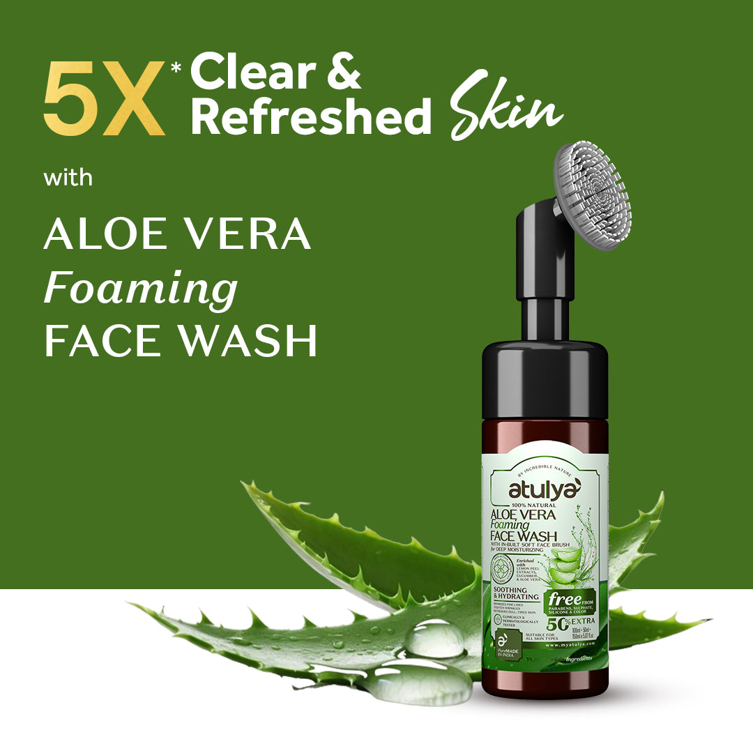 Atulya Aloe Vera Foaming Face Wash With Built In Face Brush | Soothes & Hydrates Skin | 150 ml
