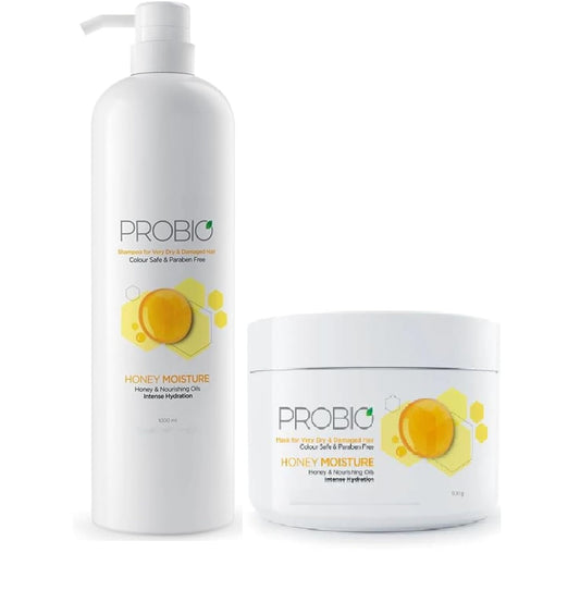 Probiotic hair care products with pump bottle and jar on a white background