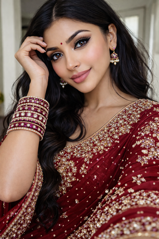 Set of 14 Silk Thread, Stone & Kundan Studded Chuda Bangles | Ethnic Collection | Gift for Women  - Maroon with Silver