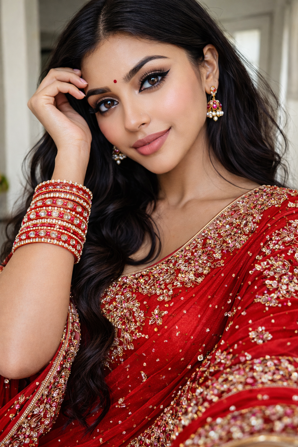 Set of 14 Silk Thread, Stone & Kundan Studded Chuda Bangles | Ethnic Collection | Gift for Women  - Red with Silver