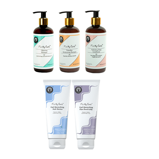 5 Steps Moisture Bundle | With Cleansing Shampoo (250ml), Everyday Moisturizing Shampoo(250ml),Hydrating Deep Conditioner (250ml), Hair Butter(200gm) & Flaxseed Gelly(200gm)| CG Friendly + Free Best Selling Minis (Pack Of 6)