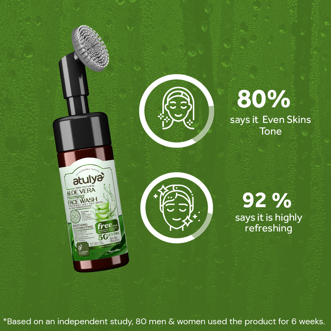 Atulya Aloe Vera Foaming Face Wash With Built In Face Brush | Soothes & Hydrates Skin | 150 ml