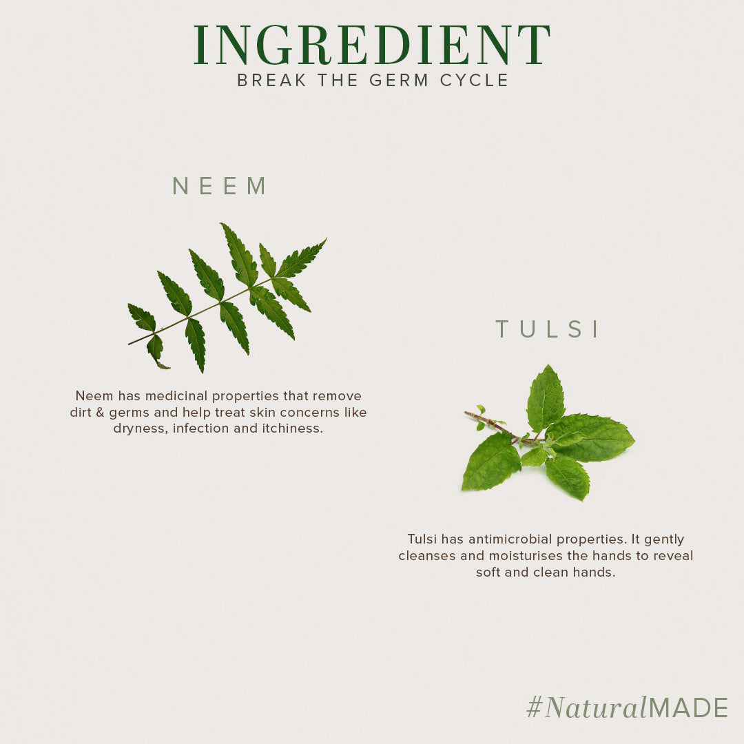 Khadi Natural Anti-Bacterial Neem Tulsi Hand Wash Bottle & Dispenser Pack of 2 (2×300ml)